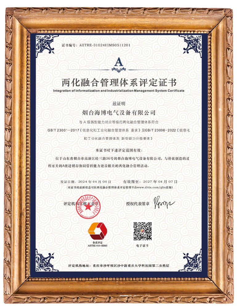 兩化融合管理體系評(píng)定證書(shū)